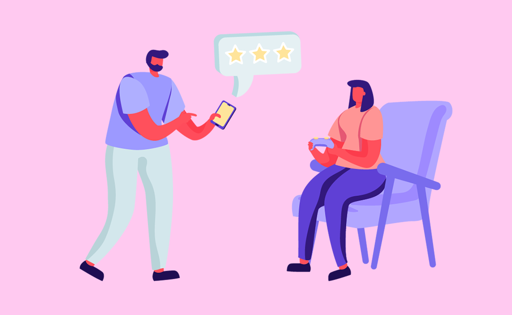 Two people with devices