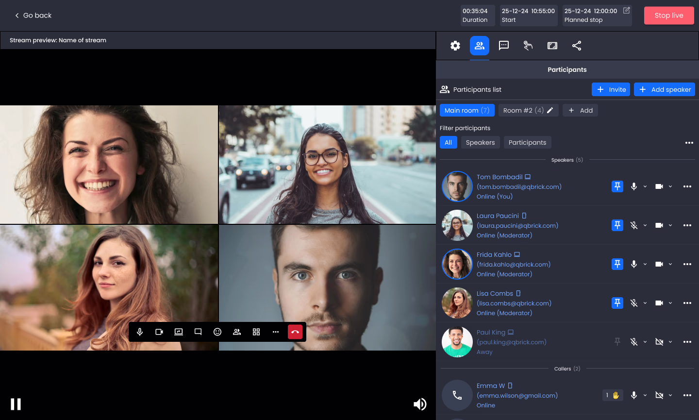 Operator view in Live manager